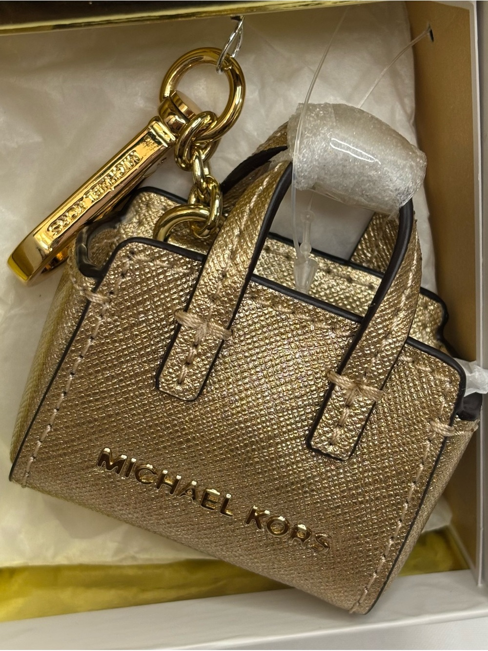 Michael Kors Metallic Gold Mini Tote Key Charm